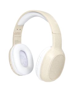 Riff Weizenstroh-Bluetooth®-Kopfhörer mit Mikrofon (beige) mit Logo bedrucken