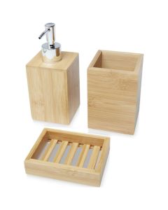 Hedon 3-teiliges Bambus Badezimmer-Set (natural) mit Logo bedrucken